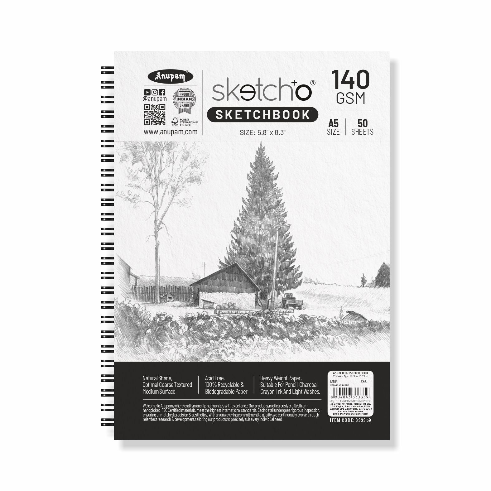 Anupam Sketch-O Sketching and Drawing Sketchbook-Soft Bound-Cartridge Paper-140GSM-Wireo Book